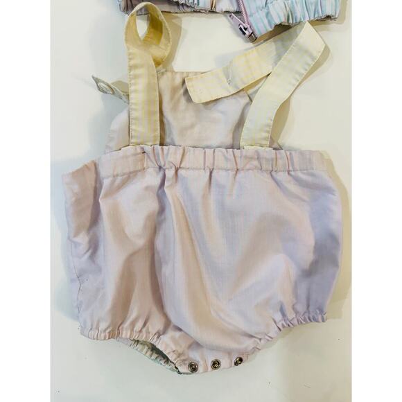 Vintage 80s Baby Girl Jacket Romper Set Pastel Train Animals Overalls Snap 6-9M - Picture 8 of 8